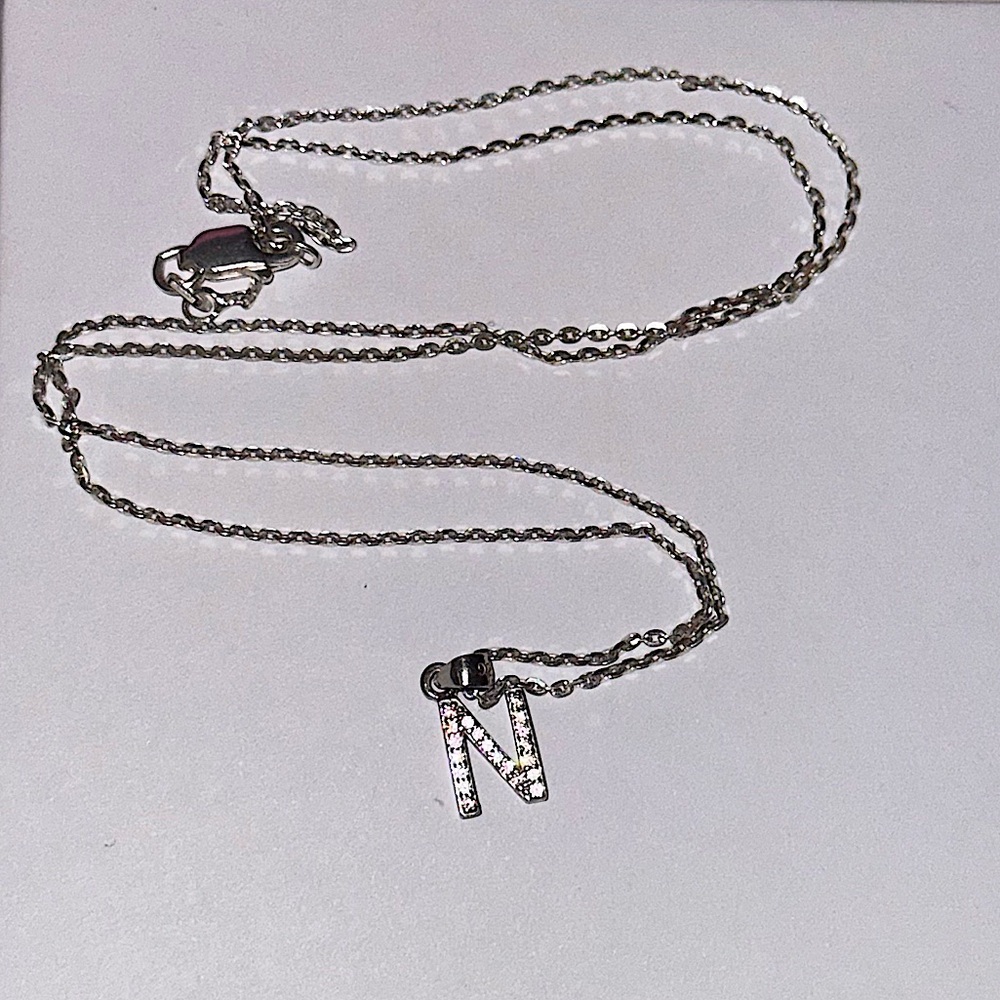 925 sterling silver necklace Letter N cubic zirconia